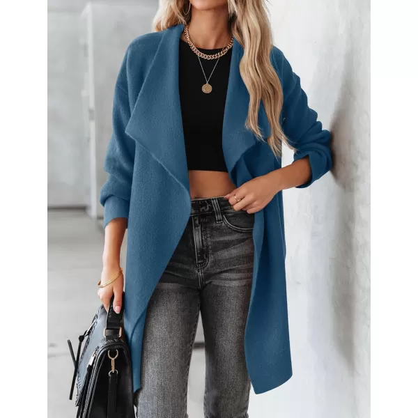 imageZESICA Womens 2023 Casual Lapel Cardigan Long Sleeve Open Front Irregular Hem Soft Knitted Sweater Coat with PocketsRoyalblue