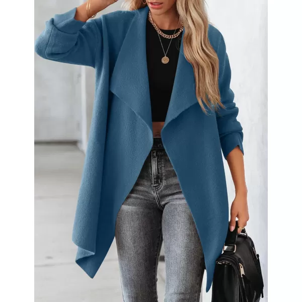 imageZESICA Womens 2023 Casual Lapel Cardigan Long Sleeve Open Front Irregular Hem Soft Knitted Sweater Coat with PocketsRoyalblue