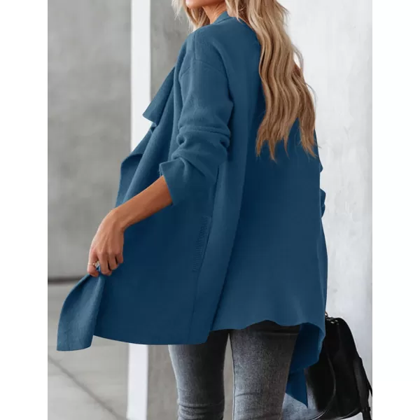 imageZESICA Womens 2023 Casual Lapel Cardigan Long Sleeve Open Front Irregular Hem Soft Knitted Sweater Coat with PocketsRoyalblue