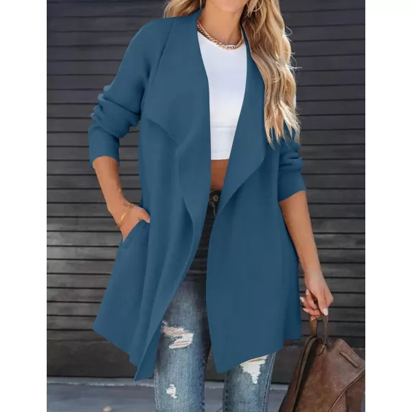 imageZESICA Womens 2023 Casual Lapel Cardigan Long Sleeve Open Front Irregular Hem Soft Knitted Sweater Coat with PocketsRoyalblue