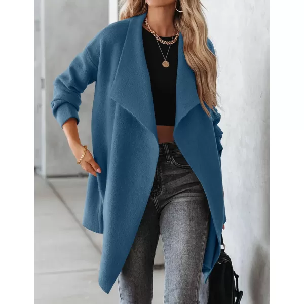 imageZESICA Womens 2023 Casual Lapel Cardigan Long Sleeve Open Front Irregular Hem Soft Knitted Sweater Coat with PocketsRoyalblue