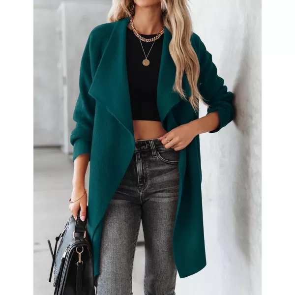 imageZESICA Womens 2023 Casual Lapel Cardigan Long Sleeve Open Front Irregular Hem Soft Knitted Sweater Coat with PocketsTealgreen