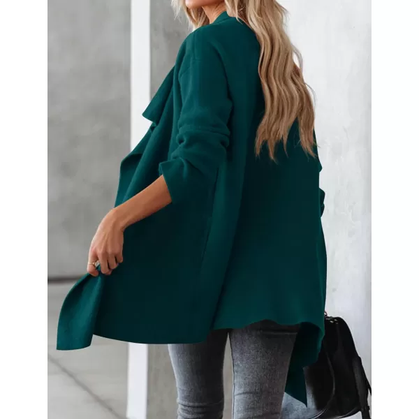 imageZESICA Womens 2023 Casual Lapel Cardigan Long Sleeve Open Front Irregular Hem Soft Knitted Sweater Coat with PocketsTealgreen