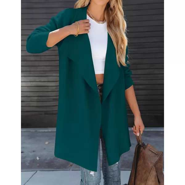 imageZESICA Womens 2023 Casual Lapel Cardigan Long Sleeve Open Front Irregular Hem Soft Knitted Sweater Coat with PocketsTealgreen