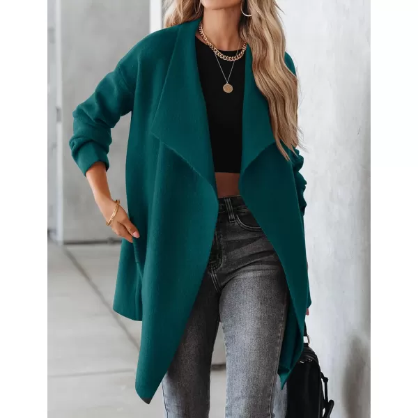 imageZESICA Womens 2023 Casual Lapel Cardigan Long Sleeve Open Front Irregular Hem Soft Knitted Sweater Coat with PocketsTealgreen