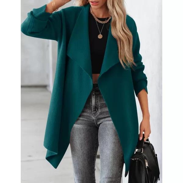 imageZESICA Womens 2023 Casual Lapel Cardigan Long Sleeve Open Front Irregular Hem Soft Knitted Sweater Coat with PocketsTealgreen