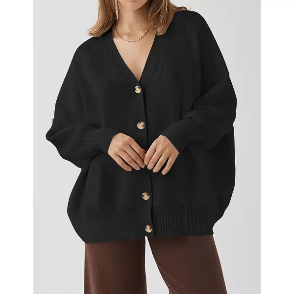 imageZESICA Womens 2023 Casual Long Sleeve Cardigan V Neck Button Down Open Front Knit Loose Oversized Sweater CoatBlack
