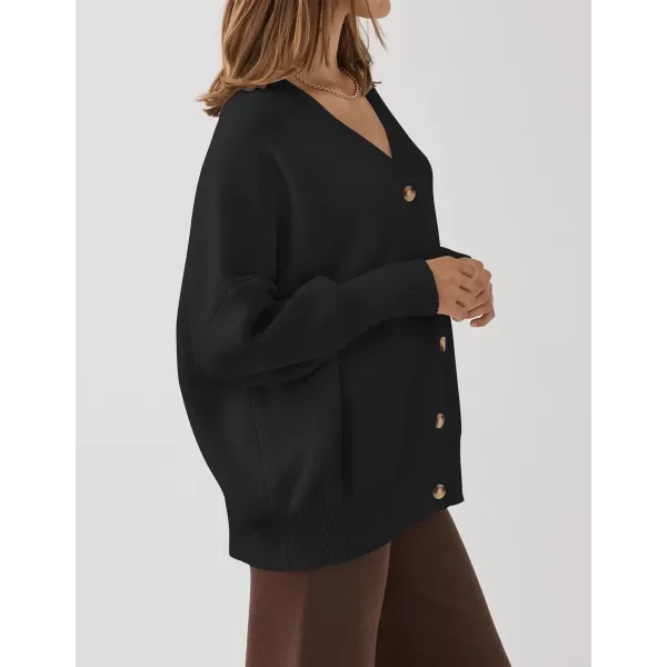 imageZESICA Womens 2023 Casual Long Sleeve Cardigan V Neck Button Down Open Front Knit Loose Oversized Sweater CoatBlack