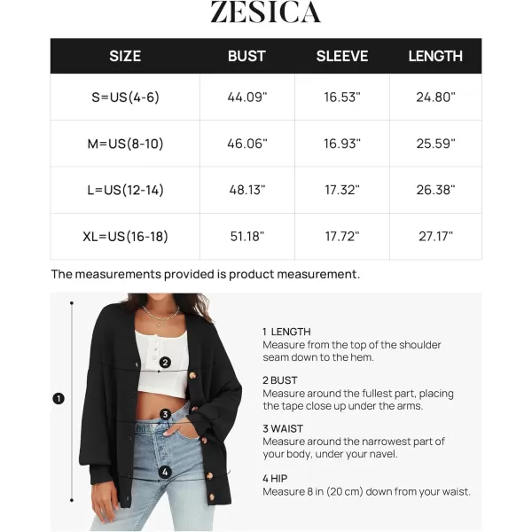 imageZESICA Womens 2023 Casual Long Sleeve Cardigan V Neck Button Down Open Front Knit Loose Oversized Sweater CoatBlack