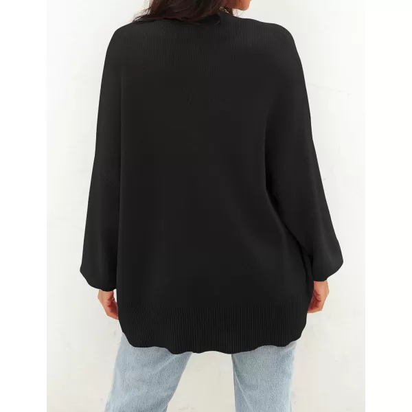 imageZESICA Womens 2023 Casual Long Sleeve Cardigan V Neck Button Down Open Front Knit Loose Oversized Sweater CoatBlack