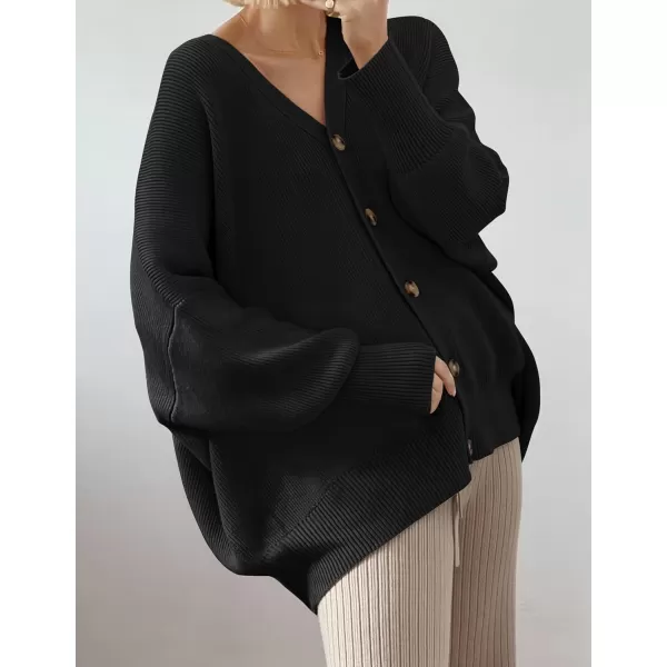 imageZESICA Womens 2023 Casual Long Sleeve Cardigan V Neck Button Down Open Front Knit Loose Oversized Sweater CoatBlack