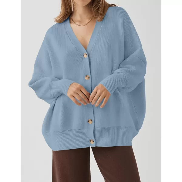 imageZESICA Womens 2023 Casual Long Sleeve Cardigan V Neck Button Down Open Front Knit Loose Oversized Sweater CoatBlue
