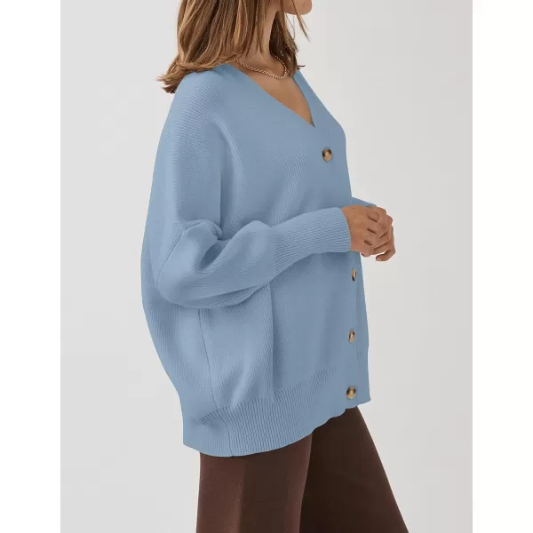 imageZESICA Womens 2023 Casual Long Sleeve Cardigan V Neck Button Down Open Front Knit Loose Oversized Sweater CoatBlue
