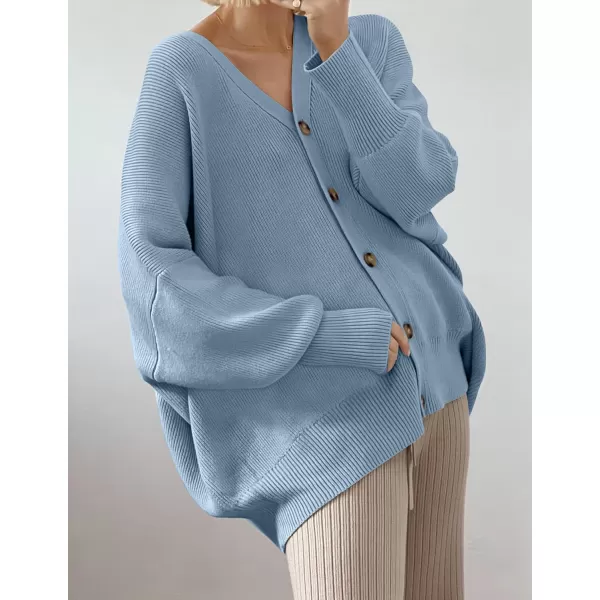 imageZESICA Womens 2023 Casual Long Sleeve Cardigan V Neck Button Down Open Front Knit Loose Oversized Sweater CoatBlue