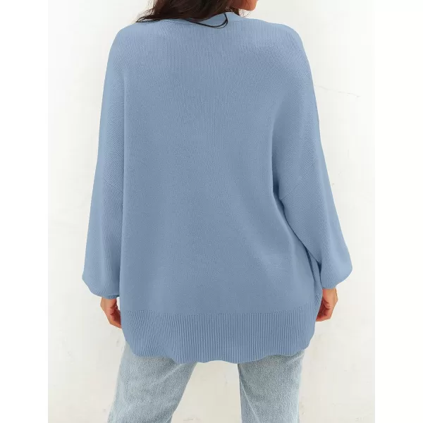 imageZESICA Womens 2023 Casual Long Sleeve Cardigan V Neck Button Down Open Front Knit Loose Oversized Sweater CoatBlue