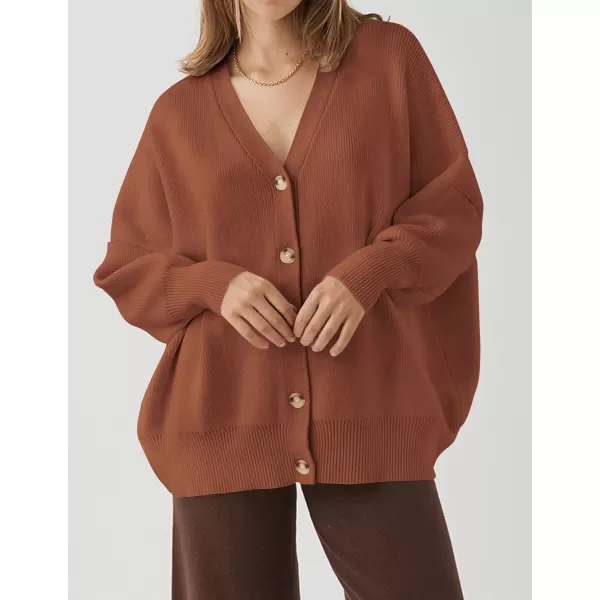 imageZESICA Womens 2023 Casual Long Sleeve Cardigan V Neck Button Down Open Front Knit Loose Oversized Sweater CoatCaramel