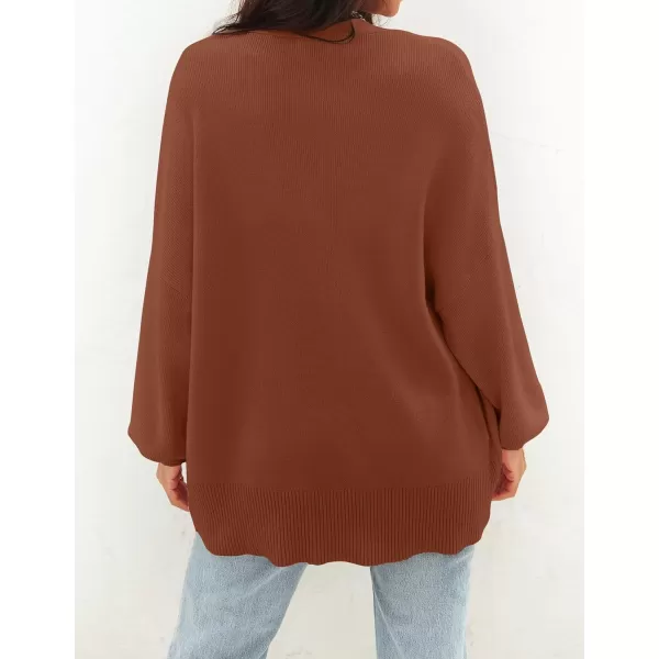 imageZESICA Womens 2023 Casual Long Sleeve Cardigan V Neck Button Down Open Front Knit Loose Oversized Sweater CoatCaramel