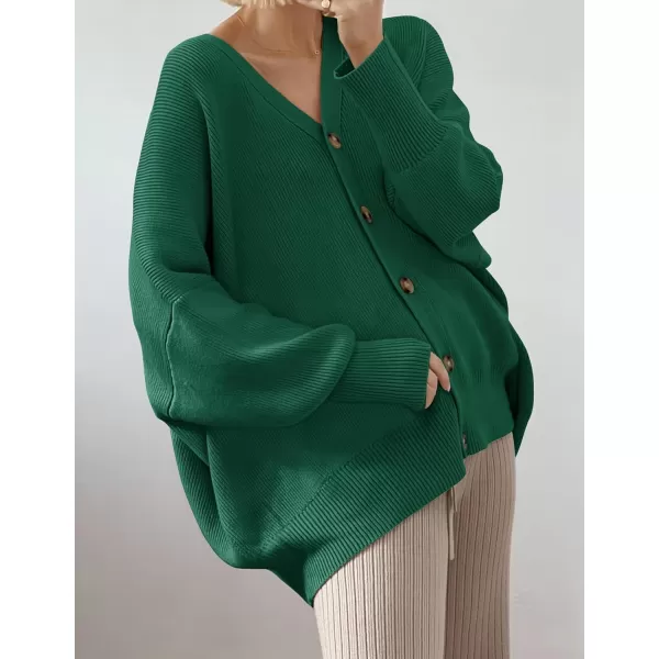 imageZESICA Womens 2023 Casual Long Sleeve Cardigan V Neck Button Down Open Front Knit Loose Oversized Sweater CoatDarkgreen