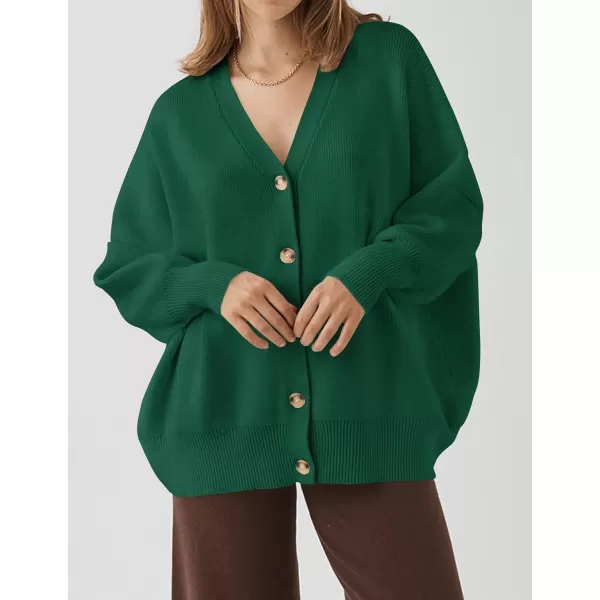 imageZESICA Womens 2023 Casual Long Sleeve Cardigan V Neck Button Down Open Front Knit Loose Oversized Sweater CoatDarkgreen