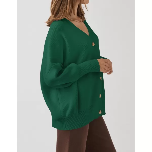 imageZESICA Womens 2023 Casual Long Sleeve Cardigan V Neck Button Down Open Front Knit Loose Oversized Sweater CoatDarkgreen