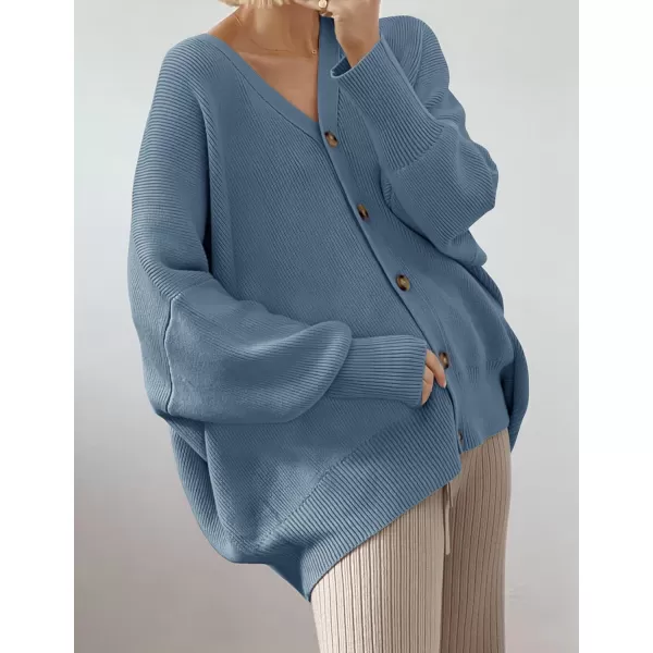 imageZESICA Womens 2023 Casual Long Sleeve Cardigan V Neck Button Down Open Front Knit Loose Oversized Sweater CoatDustyblue