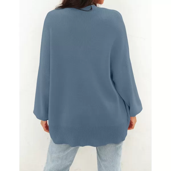 imageZESICA Womens 2023 Casual Long Sleeve Cardigan V Neck Button Down Open Front Knit Loose Oversized Sweater CoatDustyblue