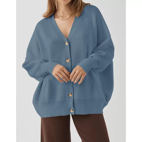 imageZESICA Womens 2023 Casual Long Sleeve Cardigan V Neck Button Down Open Front Knit Loose Oversized Sweater CoatDustyblue