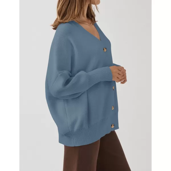 imageZESICA Womens 2023 Casual Long Sleeve Cardigan V Neck Button Down Open Front Knit Loose Oversized Sweater CoatDustyblue