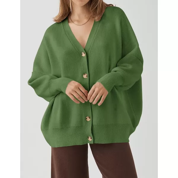 imageZESICA Womens 2023 Casual Long Sleeve Cardigan V Neck Button Down Open Front Knit Loose Oversized Sweater CoatGreen