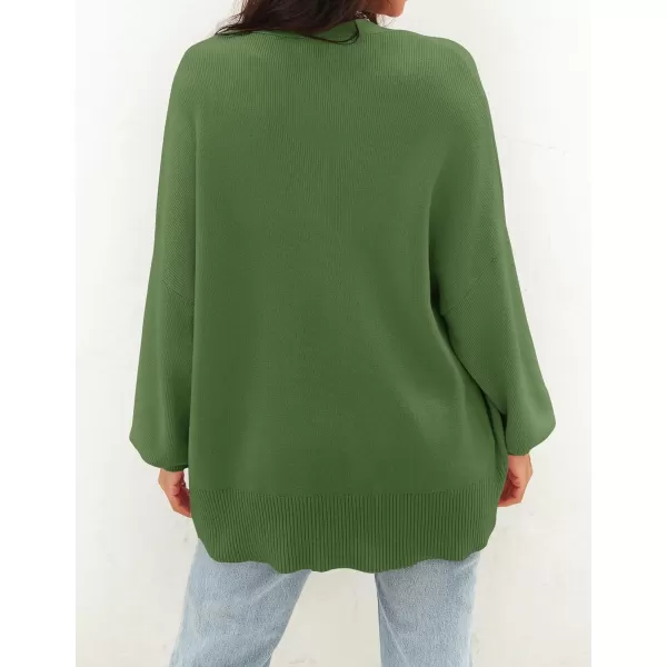 imageZESICA Womens 2023 Casual Long Sleeve Cardigan V Neck Button Down Open Front Knit Loose Oversized Sweater CoatGreen