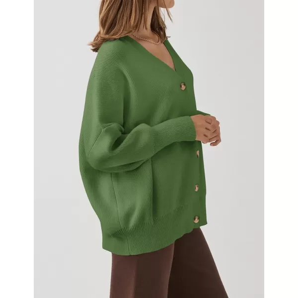 imageZESICA Womens 2023 Casual Long Sleeve Cardigan V Neck Button Down Open Front Knit Loose Oversized Sweater CoatGreen