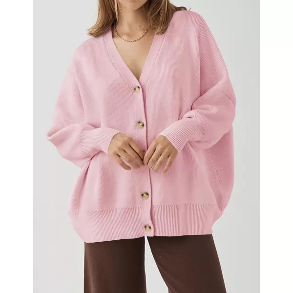 imageZESICA Womens 2023 Casual Long Sleeve Cardigan V Neck Button Down Open Front Knit Loose Oversized Sweater CoatPink
