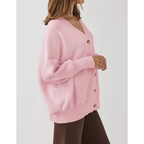 imageZESICA Womens 2023 Casual Long Sleeve Cardigan V Neck Button Down Open Front Knit Loose Oversized Sweater CoatPink