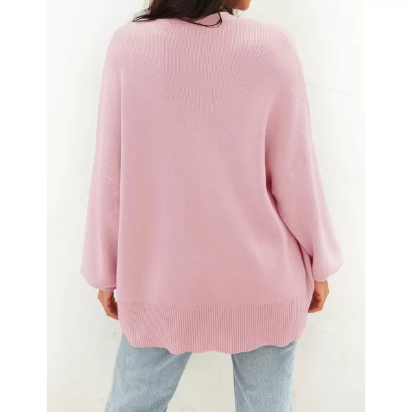 imageZESICA Womens 2023 Casual Long Sleeve Cardigan V Neck Button Down Open Front Knit Loose Oversized Sweater CoatPink