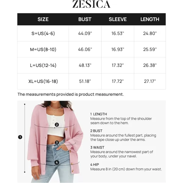 imageZESICA Womens 2023 Casual Long Sleeve Cardigan V Neck Button Down Open Front Knit Loose Oversized Sweater CoatPink