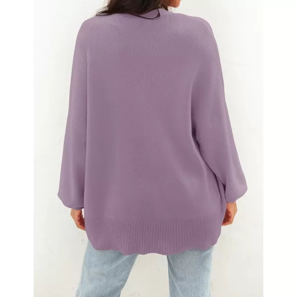 imageZESICA Womens 2023 Casual Long Sleeve Cardigan V Neck Button Down Open Front Knit Loose Oversized Sweater CoatPurple