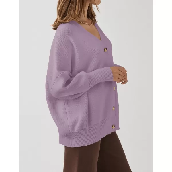 imageZESICA Womens 2023 Casual Long Sleeve Cardigan V Neck Button Down Open Front Knit Loose Oversized Sweater CoatPurple