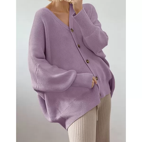 imageZESICA Womens 2023 Casual Long Sleeve Cardigan V Neck Button Down Open Front Knit Loose Oversized Sweater CoatPurple