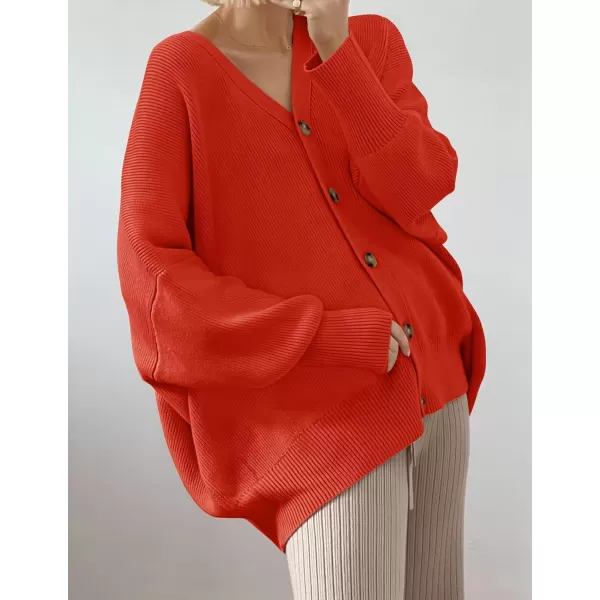 imageZESICA Womens 2023 Casual Long Sleeve Cardigan V Neck Button Down Open Front Knit Loose Oversized Sweater CoatRed