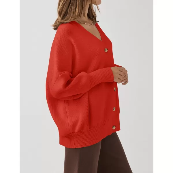 imageZESICA Womens 2023 Casual Long Sleeve Cardigan V Neck Button Down Open Front Knit Loose Oversized Sweater CoatRed
