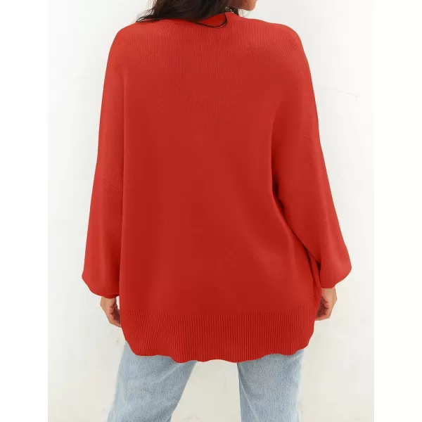 imageZESICA Womens 2023 Casual Long Sleeve Cardigan V Neck Button Down Open Front Knit Loose Oversized Sweater CoatRed