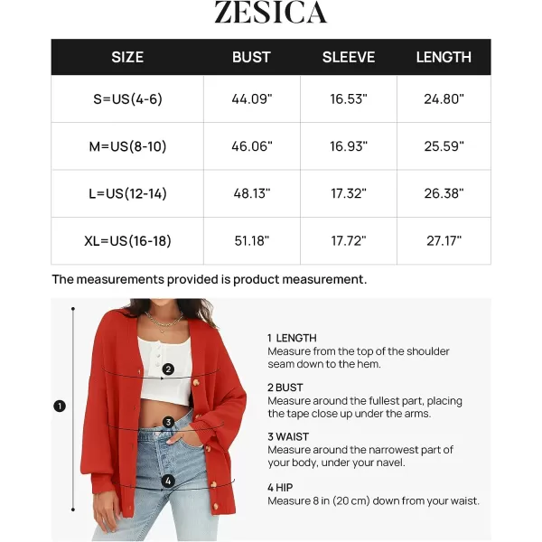 imageZESICA Womens 2023 Casual Long Sleeve Cardigan V Neck Button Down Open Front Knit Loose Oversized Sweater CoatRed