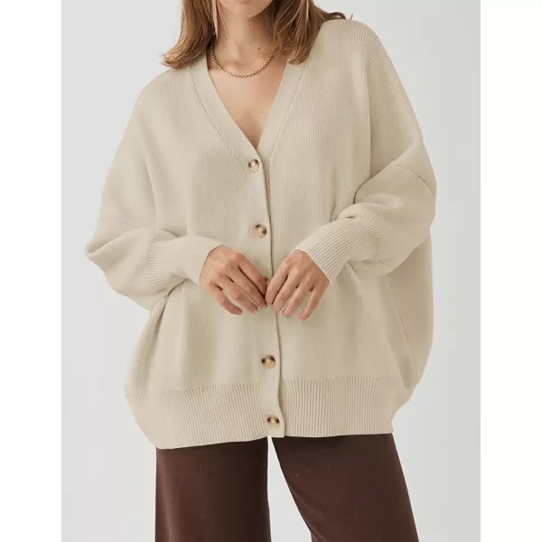 imageZESICA Womens 2023 Casual Long Sleeve Cardigan V Neck Button Down Open Front Knit Loose Oversized Sweater CoatSand