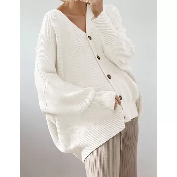 imageZESICA Womens 2023 Casual Long Sleeve Cardigan V Neck Button Down Open Front Knit Loose Oversized Sweater CoatWhite