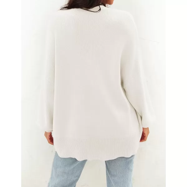 imageZESICA Womens 2023 Casual Long Sleeve Cardigan V Neck Button Down Open Front Knit Loose Oversized Sweater CoatWhite