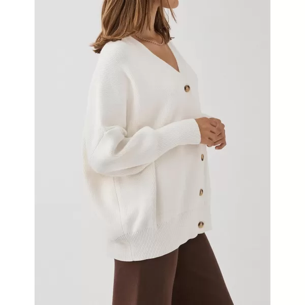 imageZESICA Womens 2023 Casual Long Sleeve Cardigan V Neck Button Down Open Front Knit Loose Oversized Sweater CoatWhite