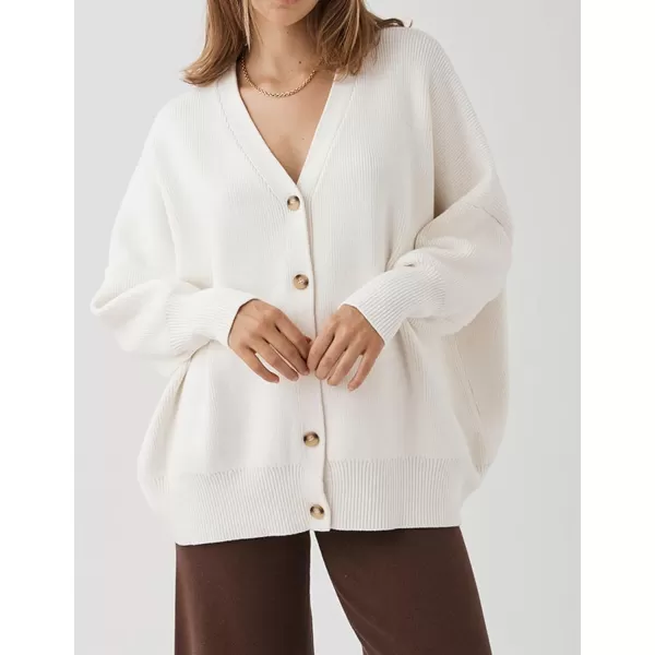 imageZESICA Womens 2023 Casual Long Sleeve Cardigan V Neck Button Down Open Front Knit Loose Oversized Sweater CoatWhite