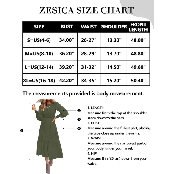 imageZESICA Womens 2023 Casual Long Sleeve Crew Neck High Waist Smocked Flowy Tiered Midi DressArmygreen