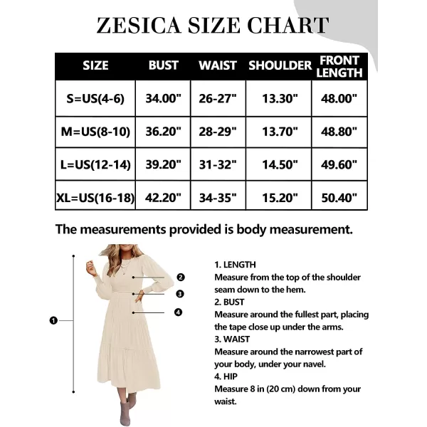 imageZESICA Womens 2023 Casual Long Sleeve Crew Neck High Waist Smocked Flowy Tiered Midi DressBeige