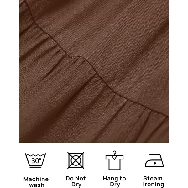 imageZESICA Womens 2023 Casual Long Sleeve Crew Neck High Waist Smocked Flowy Tiered Midi DressCoffee